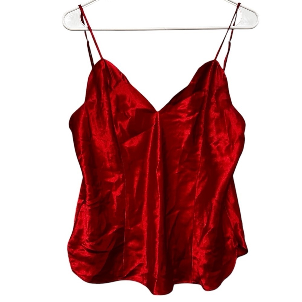 Frederick’s of Hollywood Red Satin Spaghetti Strap Scallop Neckline Cami Size L